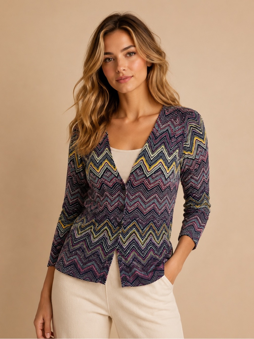 Ann Taylor Purple Multi Chevron V-Neck Cardigan Size Small